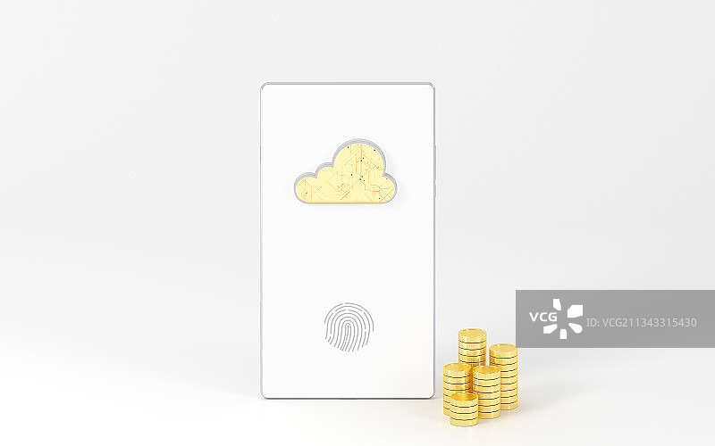 手机云与金币 3D渲染图片素材