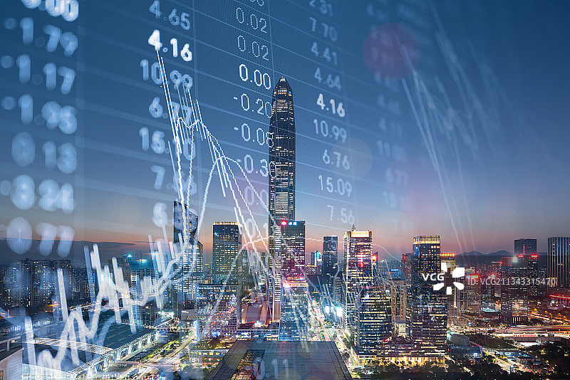 深圳城市天际线和股票证券交易概念图片素材