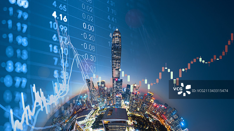 深圳城市天际线和股票证券交易概念图片素材