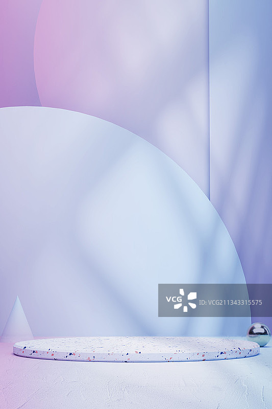 3D渲染紫色梦幻风格光影效果竖屏展示台图片素材