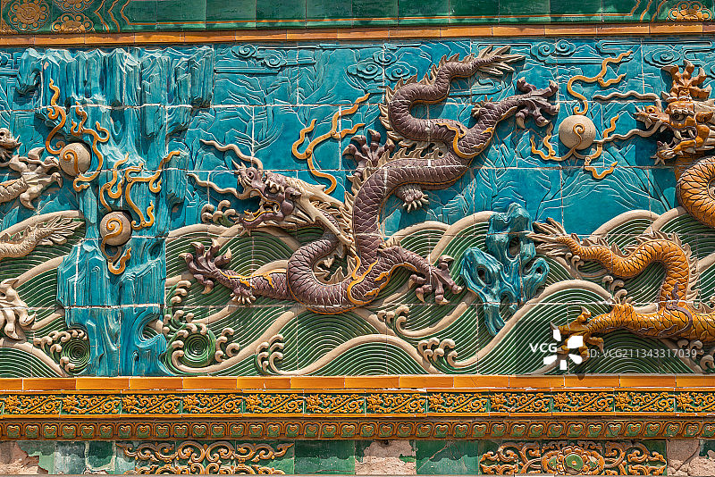 九龙壁局部雕龙特写图片素材