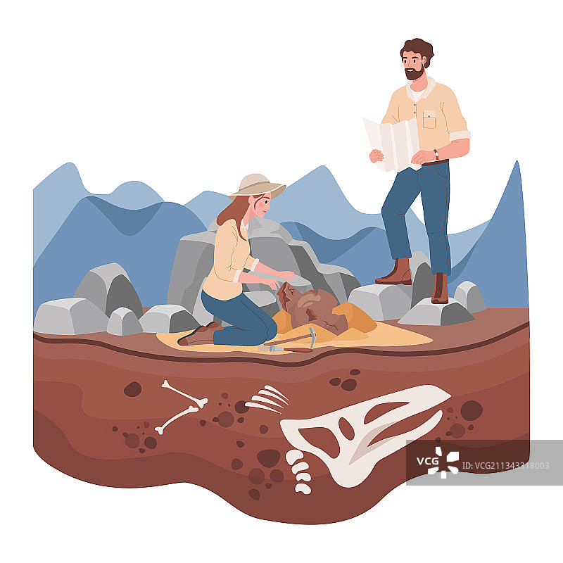 男人和女人在历史考察中的科学家图片素材