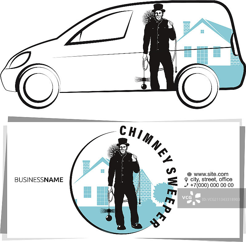 带有工具符号的制服烟囱清扫工图片素材