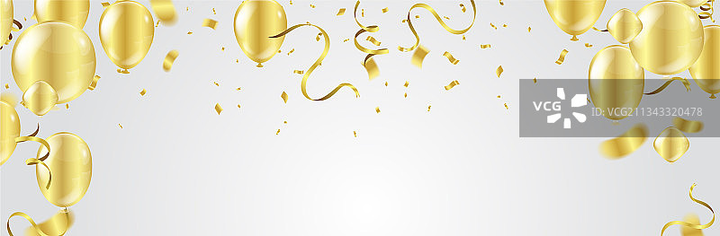 金色气球和金色纸屑飘落图片素材