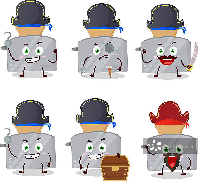 带有各种海盗的卡通人物烤面包机图片素材