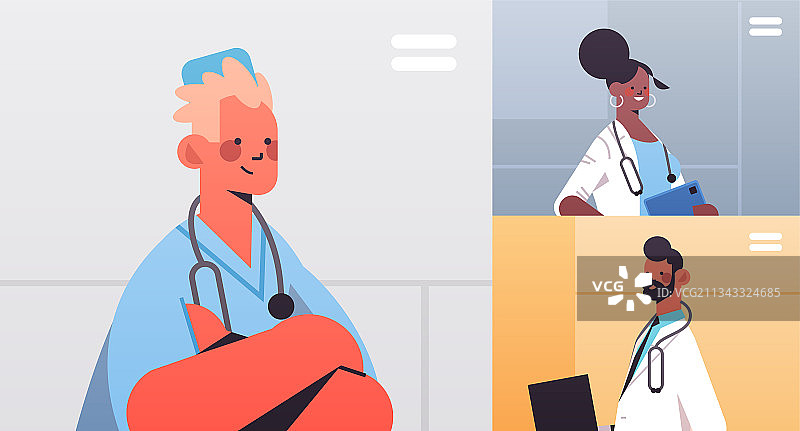 医生在网页浏览器窗口中讨论图片素材