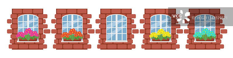 窗台上摆放鲜花的白色窗户图片素材