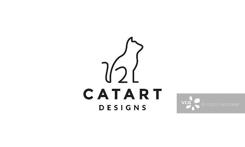 连续线条可爱猫坐logo图标设计图片素材