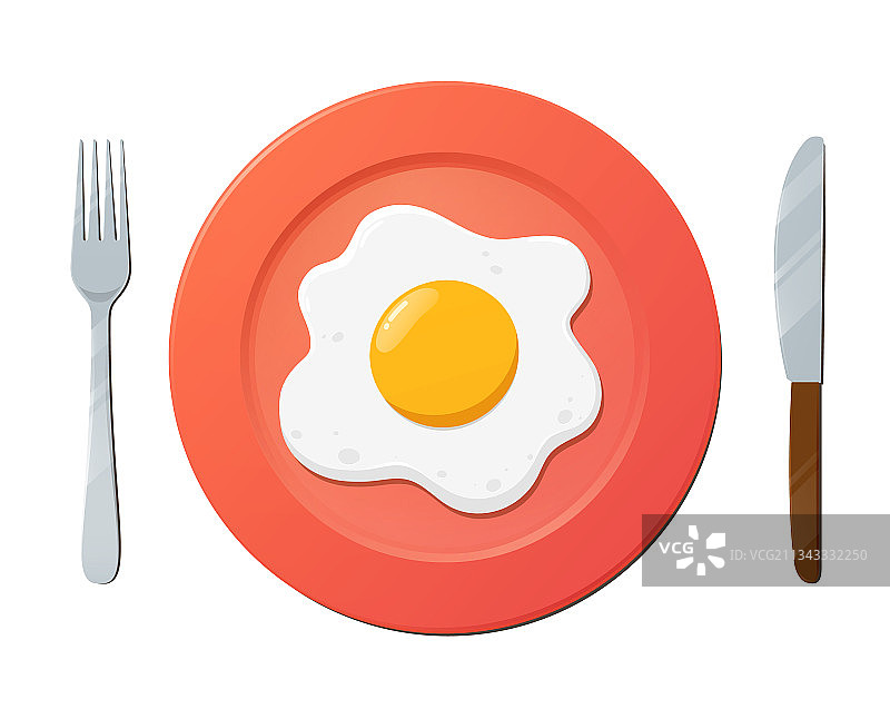 盘子上配有刀叉的煎蛋图片素材