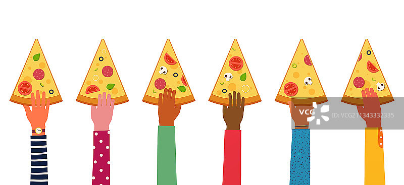 人们手拿披萨俯视图片素材