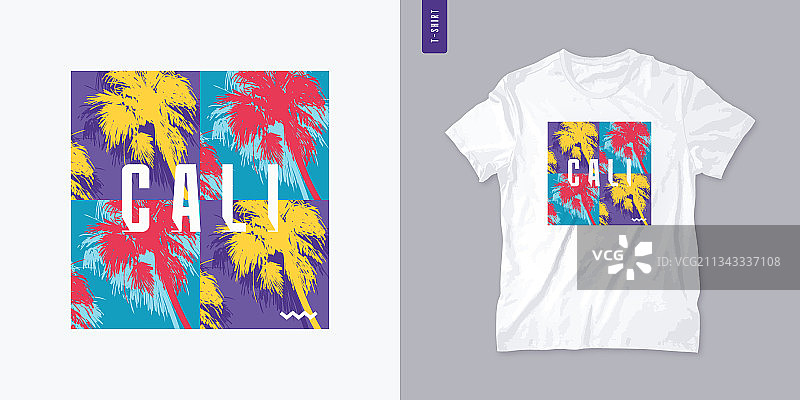加利福尼亚棕榈树T恤图案设计图片素材