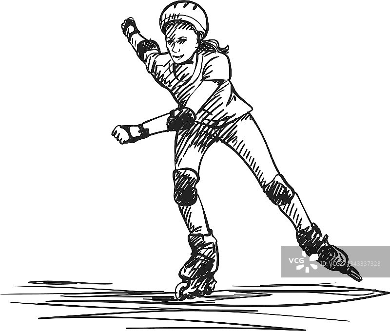 滑旱冰的少女速写图片素材