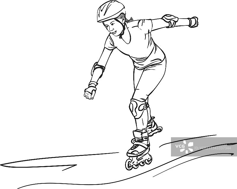 滑旱冰的少女速写图片素材