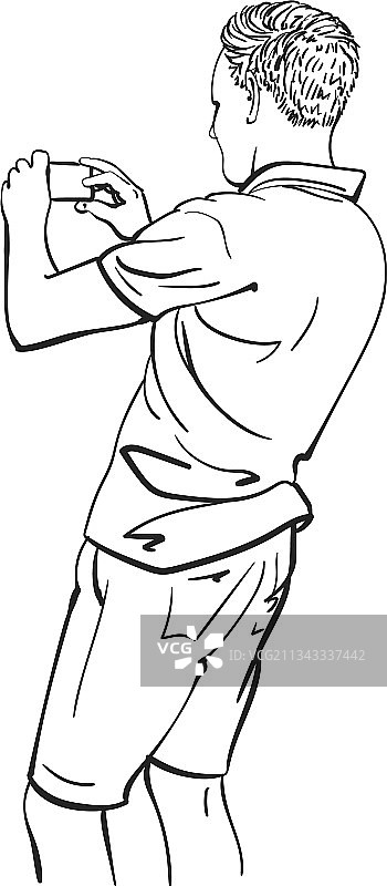 用智能手机背面拍照的男人素描图片素材