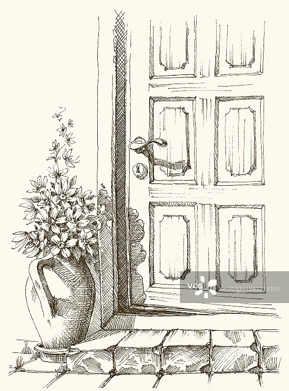 房屋入口门略微打开花盆图片素材