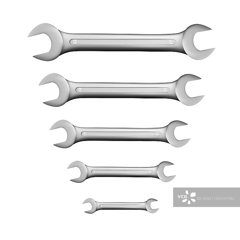 一套镀铬扳手，适用于机械师图片素材