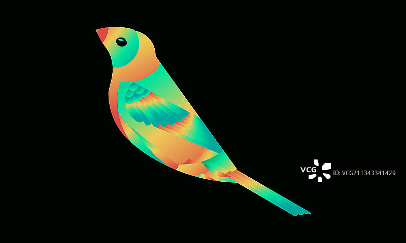 具有黄金比例的彩色小鸟标志图片素材