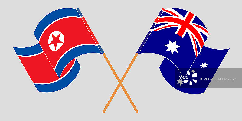 朝鲜交叉挥舞的旗帜图片素材