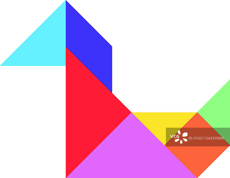 白色背景上的鸟形彩色七巧板图片素材