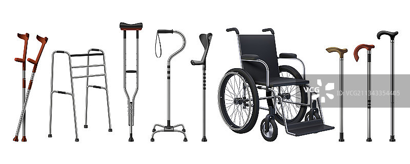 现实轮椅和拐杖3d医疗图片素材