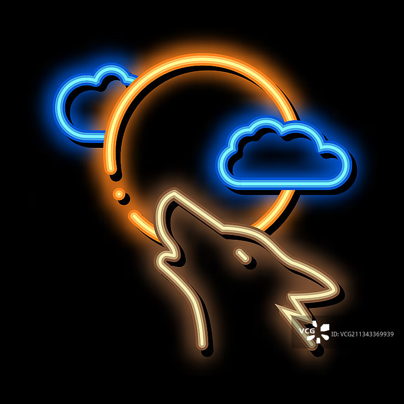 嚎叫的狼霓虹灯发光图标图片素材