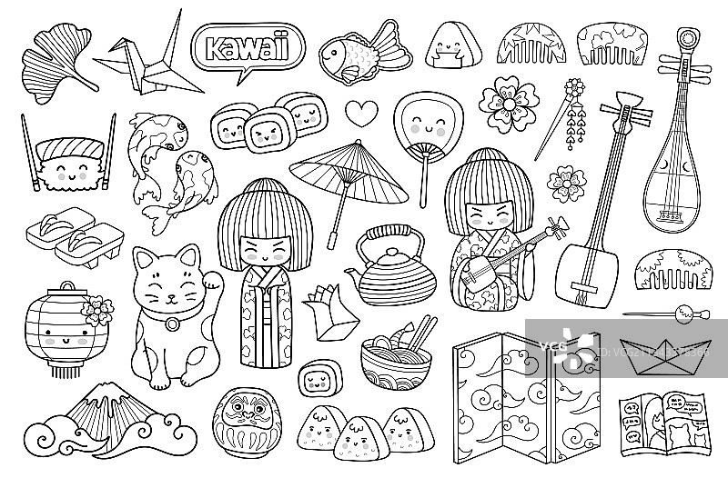 大型亚洲日式符号轮廓合集图片素材