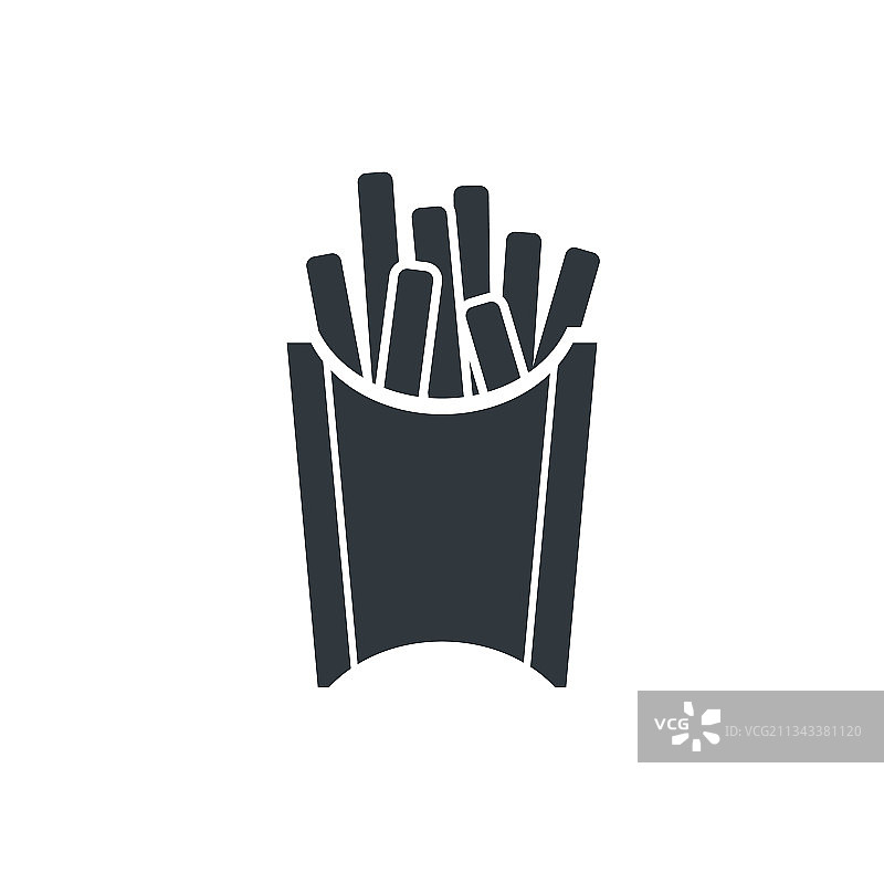 美味快餐炸薯条，白色背景上的简约黑色图标图片素材