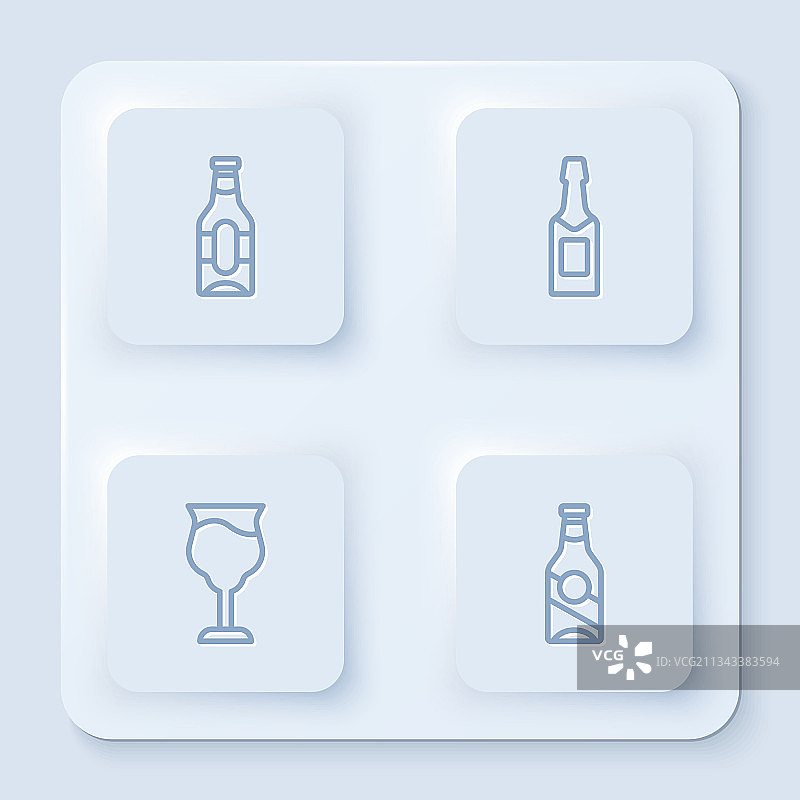 啤酒瓶、香槟和葡萄酒杯组合图片素材
