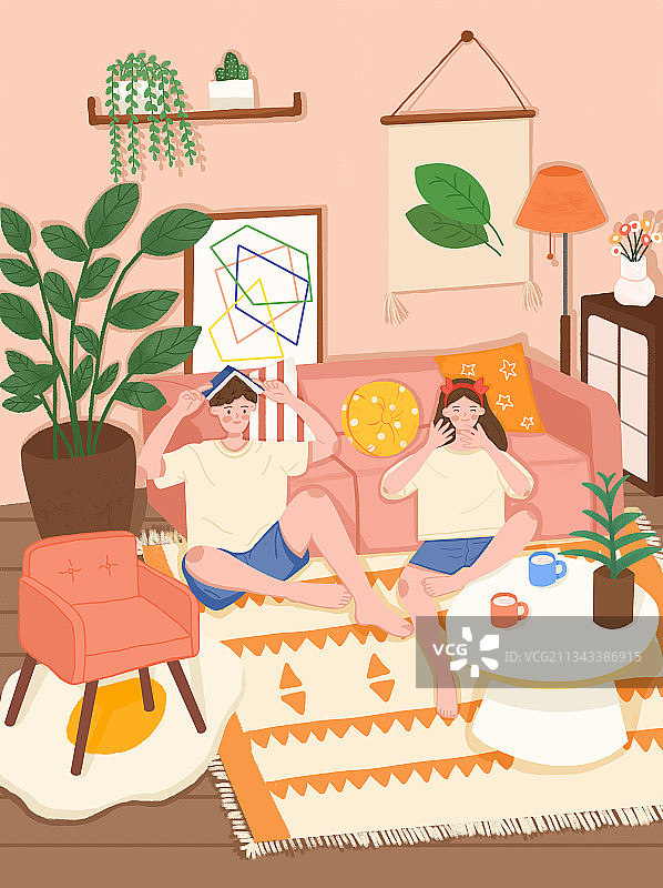 夏天情侣夫妻居家快乐生活图片素材