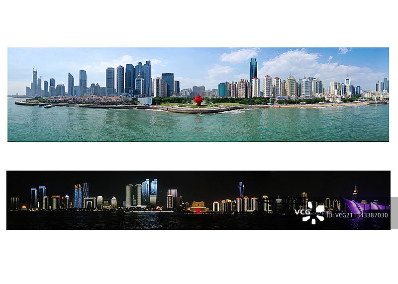 青岛浮山湾城市天际线日夜图片素材