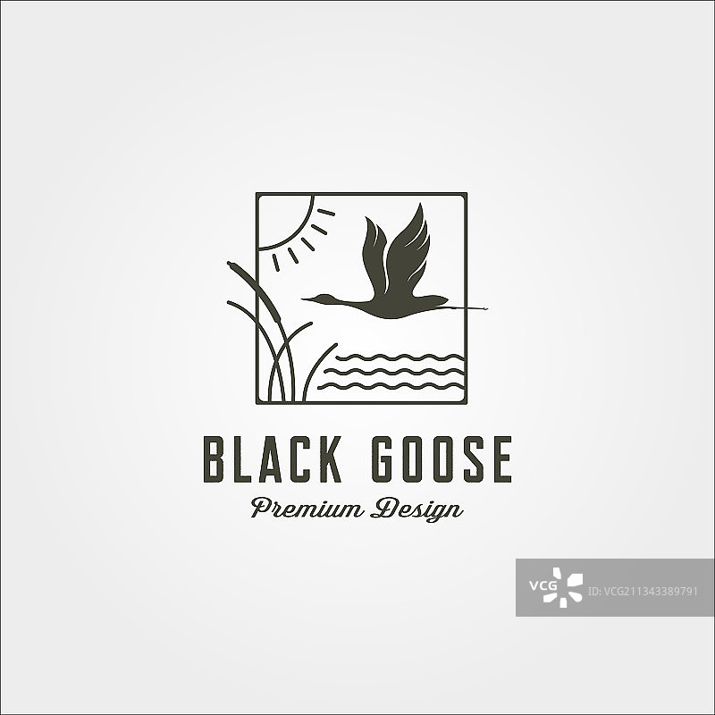 鹅与水生植物线条艺术Logo设计图片素材