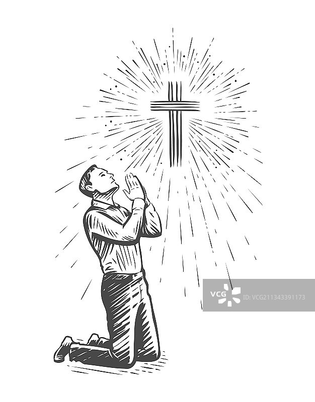 双手合十祈祷的人手绘草图图片素材