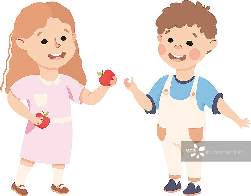 分享苹果的友善小女孩图片素材