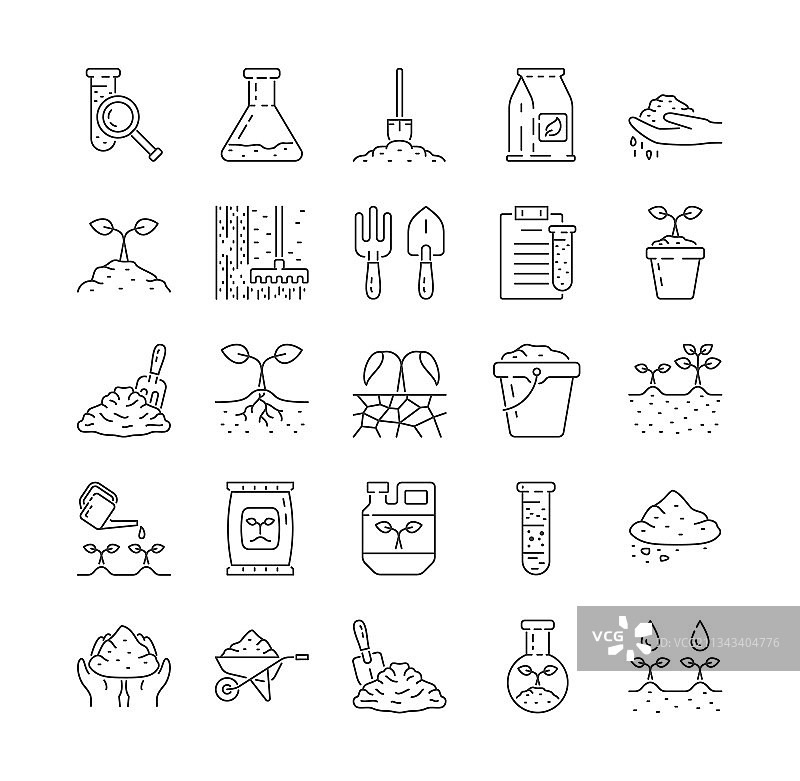 农业和土壤线性图标合集图片素材