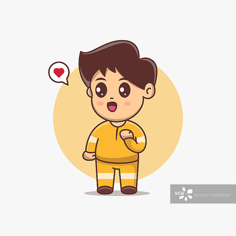 穿着黄色制服的可爱卡通男孩图片素材
