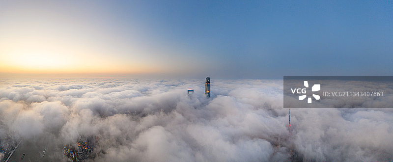 航拍上海陆家嘴云海日出城市全景风光图片素材
