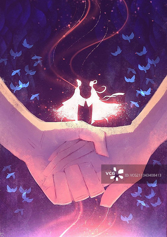 七夕节情侣手牵手图片素材