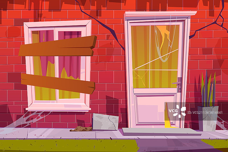 废弃房屋的正面外观老建筑图片素材