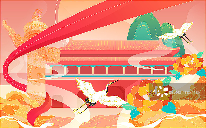 国庆节海报国庆长假黄金周城市景点旅游插画图片素材