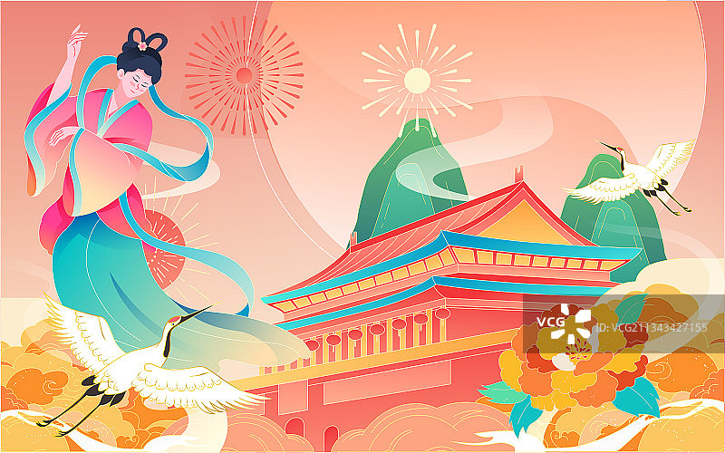 国庆节海报国庆长假黄金周城市景点旅游插画图片素材