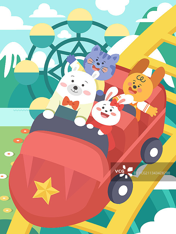 游乐场狂欢儿童插画图片素材