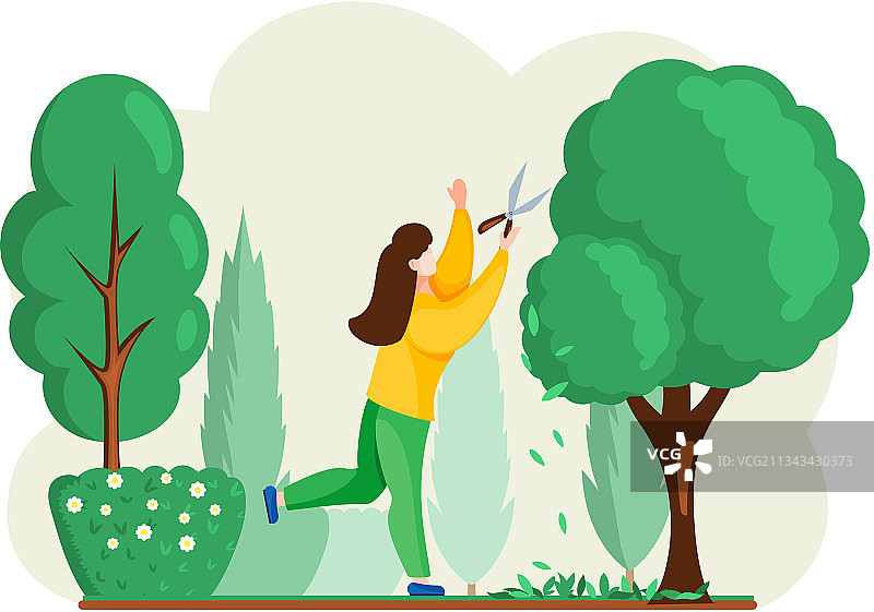 花园女园丁用剪刀修剪图片素材