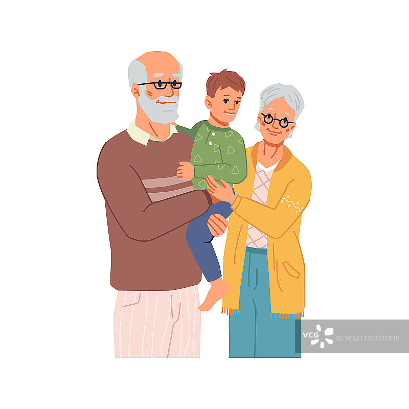 祖父和祖母抱着孙子图片素材