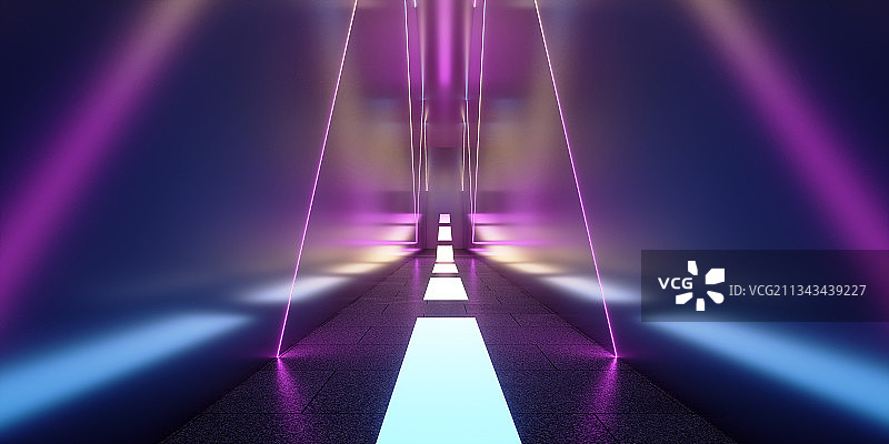 3D现代抽象霓虹灯空间背景图片素材