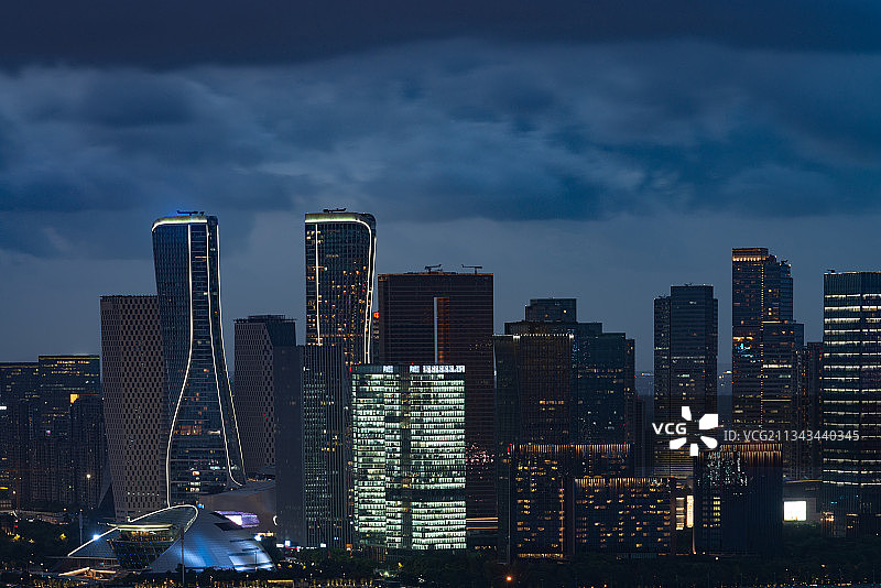 浙江省 杭州 钱塘江 夜晚图片素材