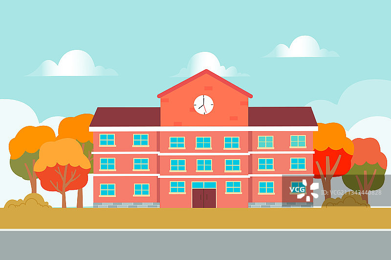 秋天的校园矢量插画图片素材