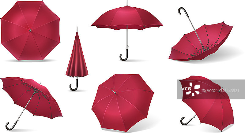 七个红色逼真雨伞图标集图片素材