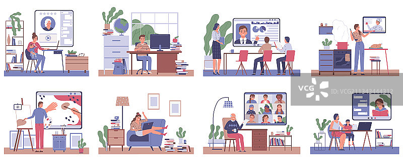 在线教育场景扁平风格插画图片素材