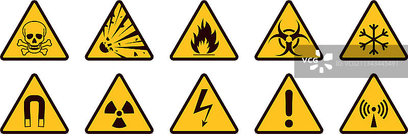 黄色逼真警告标志图标图片素材
