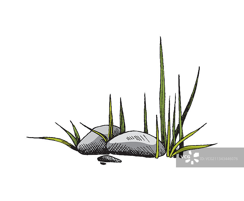 石头堆，有草地的大块巨石图片素材